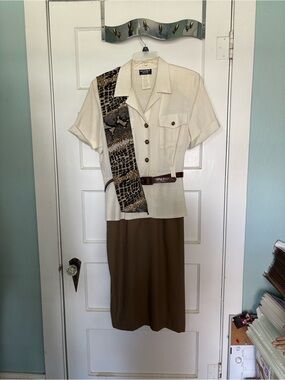 Vintage Studio I Petite Cream Dress with Belt & Scarf Size 14P